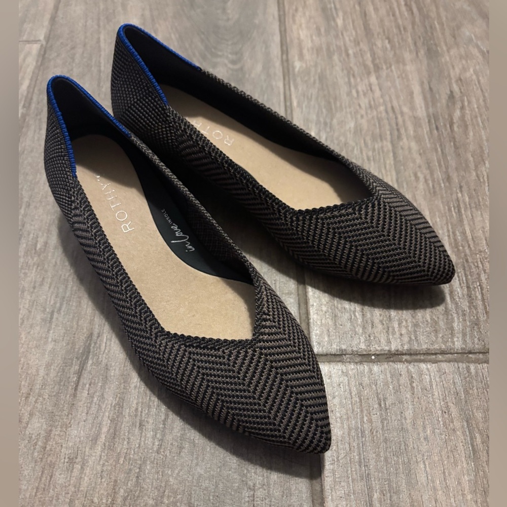 Rothy's Black and Blue Herringbone Flats